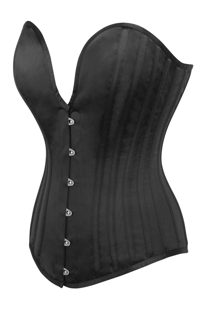 Black Satin Overbust Corset with Plunge Neckline