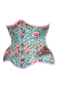 Rococo Rose Underbust Corset – Vintage Charm in Turquoise & Pink