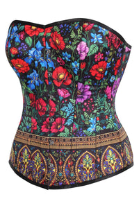 Overbust Corset in Multicolor Floral and Baroque Motif