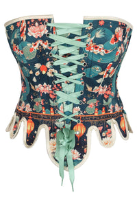 Koi Pond Brocade Corset with Dual Lacing and Scalloped Hem