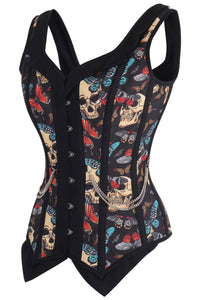 Buttefly and Skull Print Waistcoat Corset