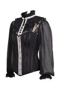 Black Corset Shirt With Puff Sleeves