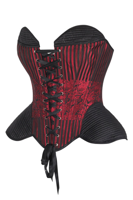 Red and Black Striped Brocade Corset with Quilted Hips
