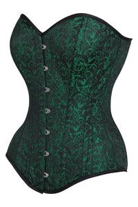 Long Green Brocade Pattern Corset With Hip Gores