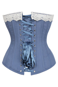 Historically Inspired Blue Longline Corset with Lace Trim