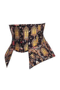 Gothic Cathedral Print Underbust Corset with Peplum Skirt Panels