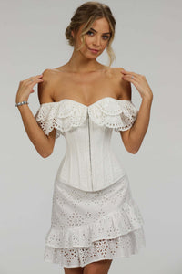 Corset Story SC-038 Alyssum White Broderie Anglaise Cotton Corset Top with Double Frill Sleeves