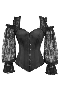 Corset Story BC-001 Black Satin Overbust With Lace Sleeves