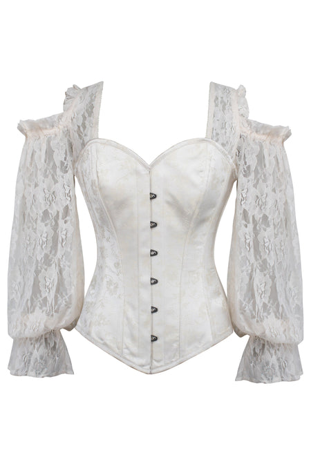 Corset Story BC-011 Ivory Brocade Overbust with Lace Sleeves