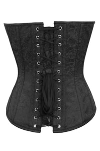 Corset Story BC-014 Black Brocade Overbust Corset with Front Zip and Button Detailing