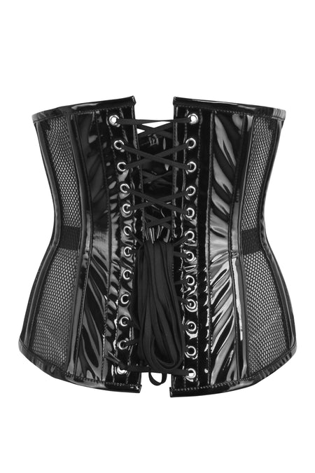 Underbust Corset Alternate in black twill with silver hook details