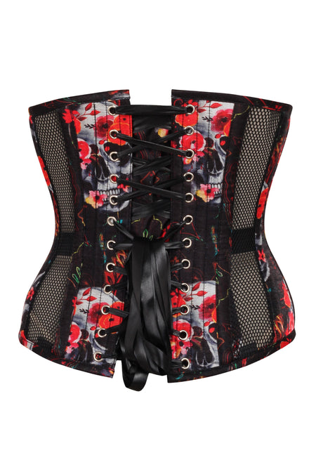 Gothic Mesh Panelled Corset with Skull Print