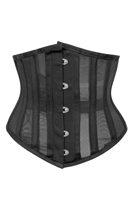 Black Mesh Steel Boned Waspie Corset