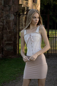 Corset Story CSFT037 Luxurious Victorian Inspired Dusty Pink Overbust Angled Panels And Shoulder Straps