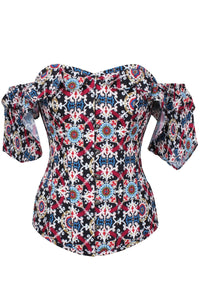 Corset Story CSFT164 Mosaic Tile Corset Top With Frilled Sleeve