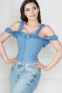 Cornflower Blue Cotton Overbust With Sleeves And Shoulder Straps
