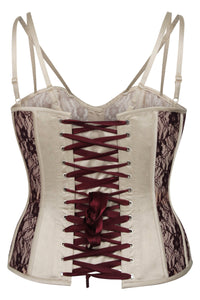 Clementine Champagne Satin and Lace Overbust Corset with Spaghetti Straps