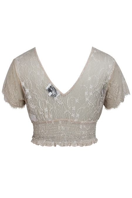 Ada Champagne Lace Cropped Top with Deep V Neckline