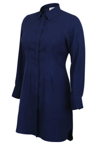 Matilda Beacon Blue Viscose Shirt Dress with Darted Waist
