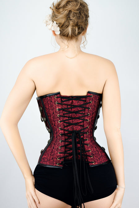  Le Beauty Corset Erotic PU Leather Halter Underbust Corset Vest  Waistcoat Bustier Basque Top L Red: Clothing, Shoes & Jewelry