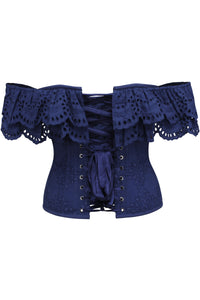 Corset Story SC-037 Alyssum Summer Navy Broderie Anglaise Cotton Corset Top With Double Frill Sleeves