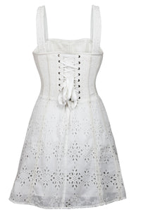 Veronica White Broderie Anglaise Cotton Corset Dress with Straps