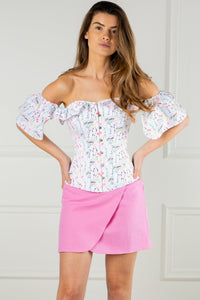 Corset Story TYS502 Pressed Floral Print Corset Top With Frilled Sleeve