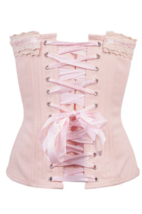 Corset Story CSFT041 Classic Victorian Corset With Baby Pink Cotton Lace Trim And Ribbon Lacing